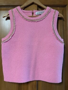 Endless Rose Pink Sleeveless Bouclé Tank with Chain Trim